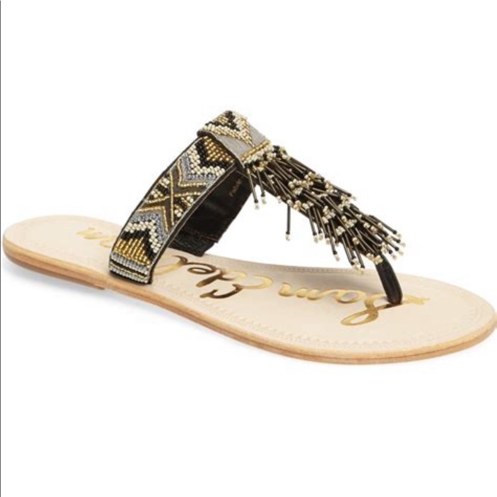 Sam Edelman Anella Beaded Fringe Flip Flops 7.5 Geometric Bohemian Western Artsy - Picture 16 of 16